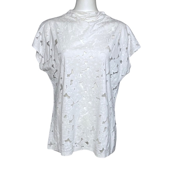 REISS Sofia Capped Sleeve Lace Top White Floral - Size L UK 14/16 US 10/12 - Picture 1 of 7